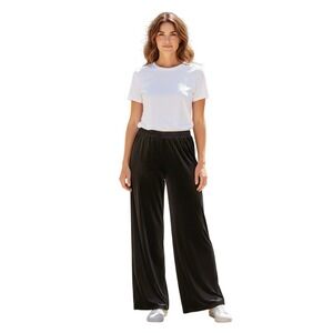 Laura Ashely Women's Velvet Black Size PL Pull On Pants Elastic Waist Wide Leg